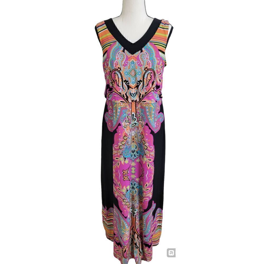 Soho Apparel LTD Colorful Aztec Tribal Sleeveless Vneck Maxi Dress Sz M